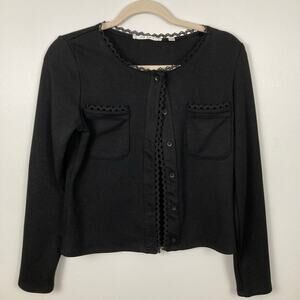 Cyrus Womens S Black Crochet Trim Crop Lady Cardigan Whimsigoth Dark Feminine